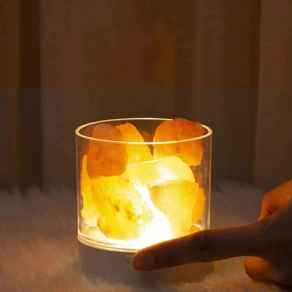 Sel de cristal naturel alimenté par USB 7 lumières de couleur lampe de lave de Table Protection des yeux veilleuse éclairage de chambre H260224