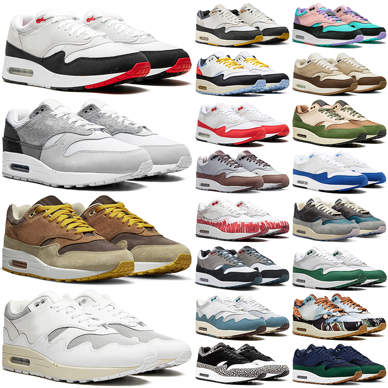 Free shipping with box 1 87 running shoes designer men women 1s sneakers triple black red white green grey brown mens womens outdoor sports trainers
