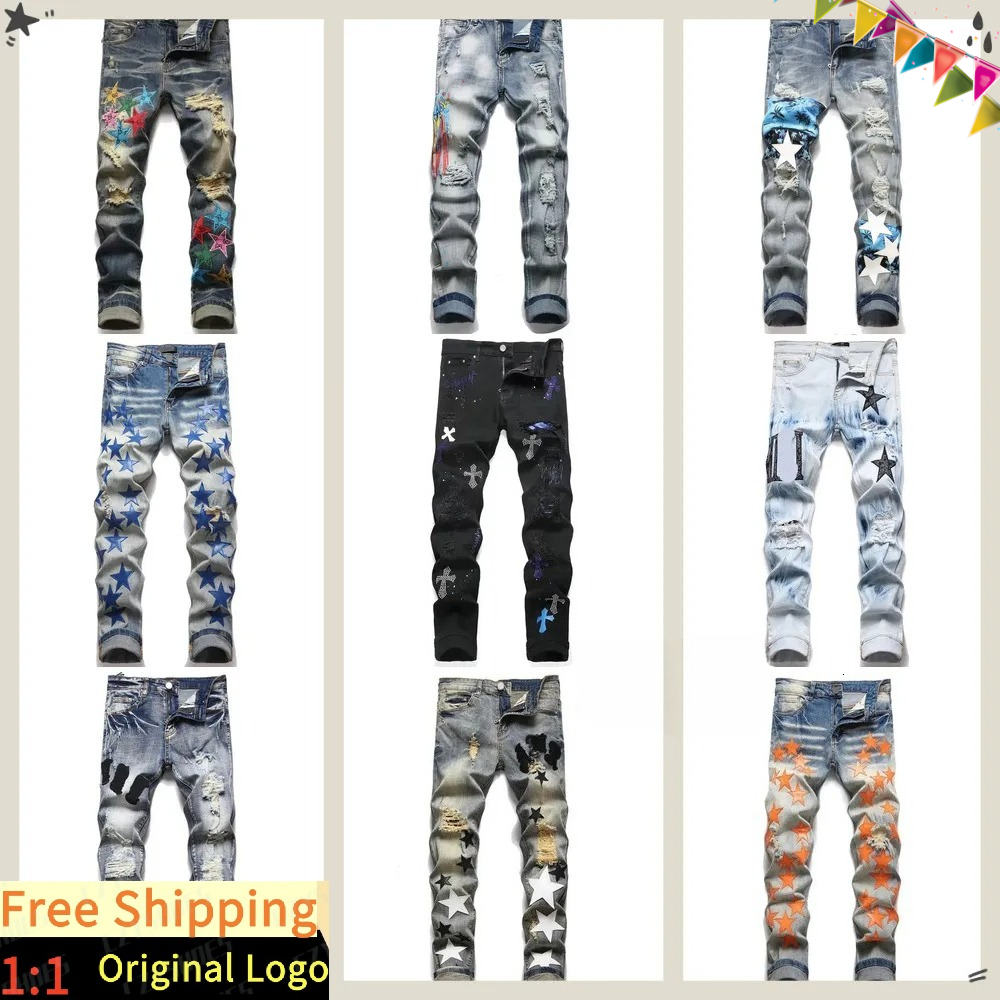 jeans baggy designer pants jeans for mens stacked jeans men brand rock revival Jeans designers skinny uomo slim fit black y2k ripped womens kids pan