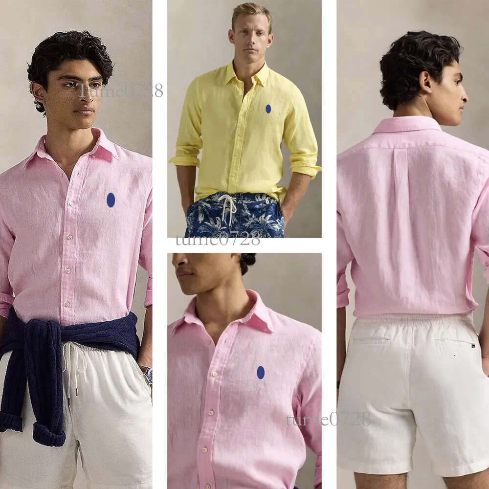 Hot Sale Designer Men's Casual Shirt Luxury Embroidered Linen Long Sleeve Turn-down Collar Polo Shirt for Men Women Spring Autumn Comfortable T