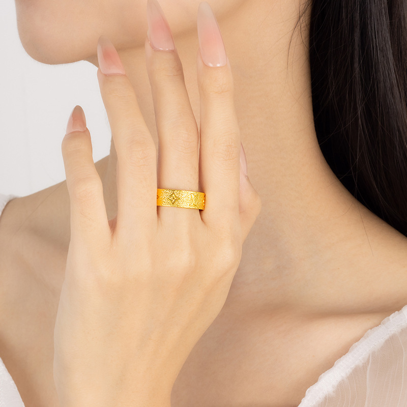 rings Gold Sand dull polish Starry Four Leaf Clover Ring rings 18K Yellow Band rings rings t73w# S260916CWWF