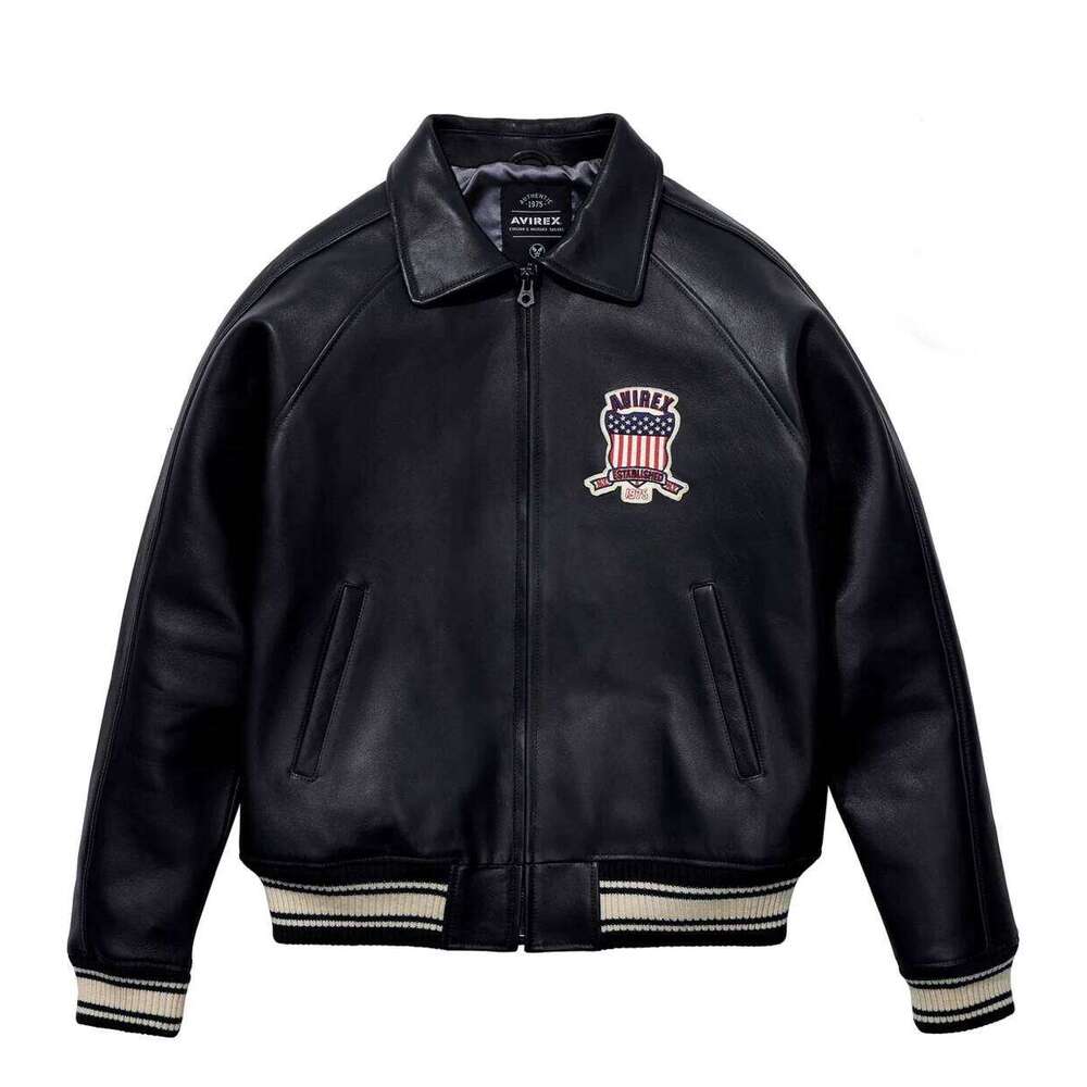 designer AVIREX Men's Genuine Leather Varsity Jacket Us plus size Thick European lambskin High Quality Embroidery Jackets 6f streetwear ropa 5c