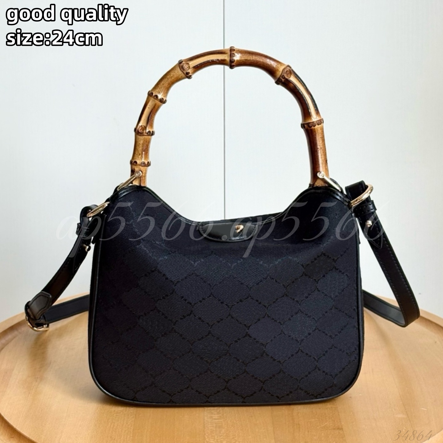 Women's Bamboo Handle Canvas Tote Bag, Monogram Pattern Shoulder Bag with Detachable Crossbody Strap for Casual and Office Use