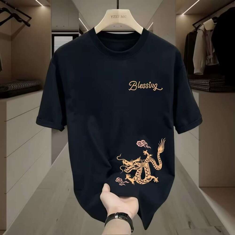 Men's T shirt New Chinese Style Auspicious Combining Traditional Dragon Elements With English Blessing Eye catching Gold Print Comfortable Soft