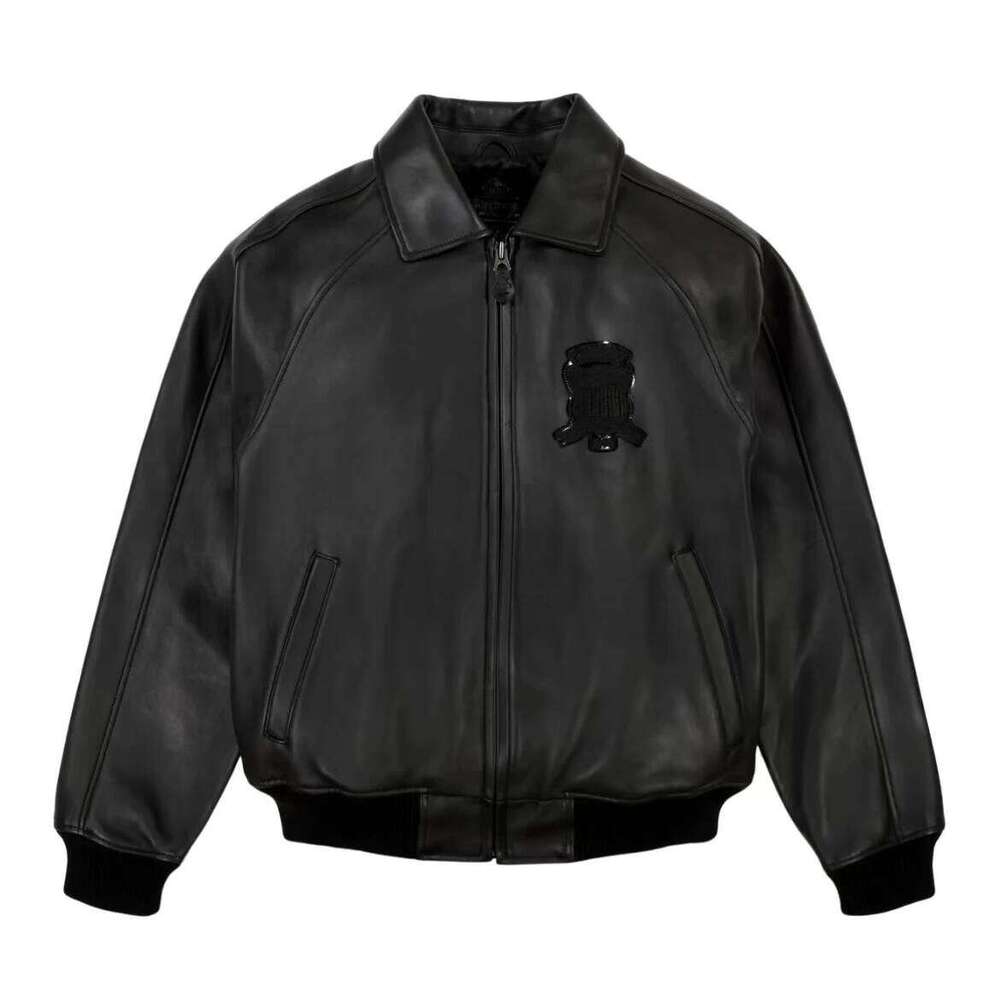 AVIREX Mens Genuine Leather Varsity Jacket Plus Size Thick European Lambskin with Embroidery High Quality Durable Outerwear bd