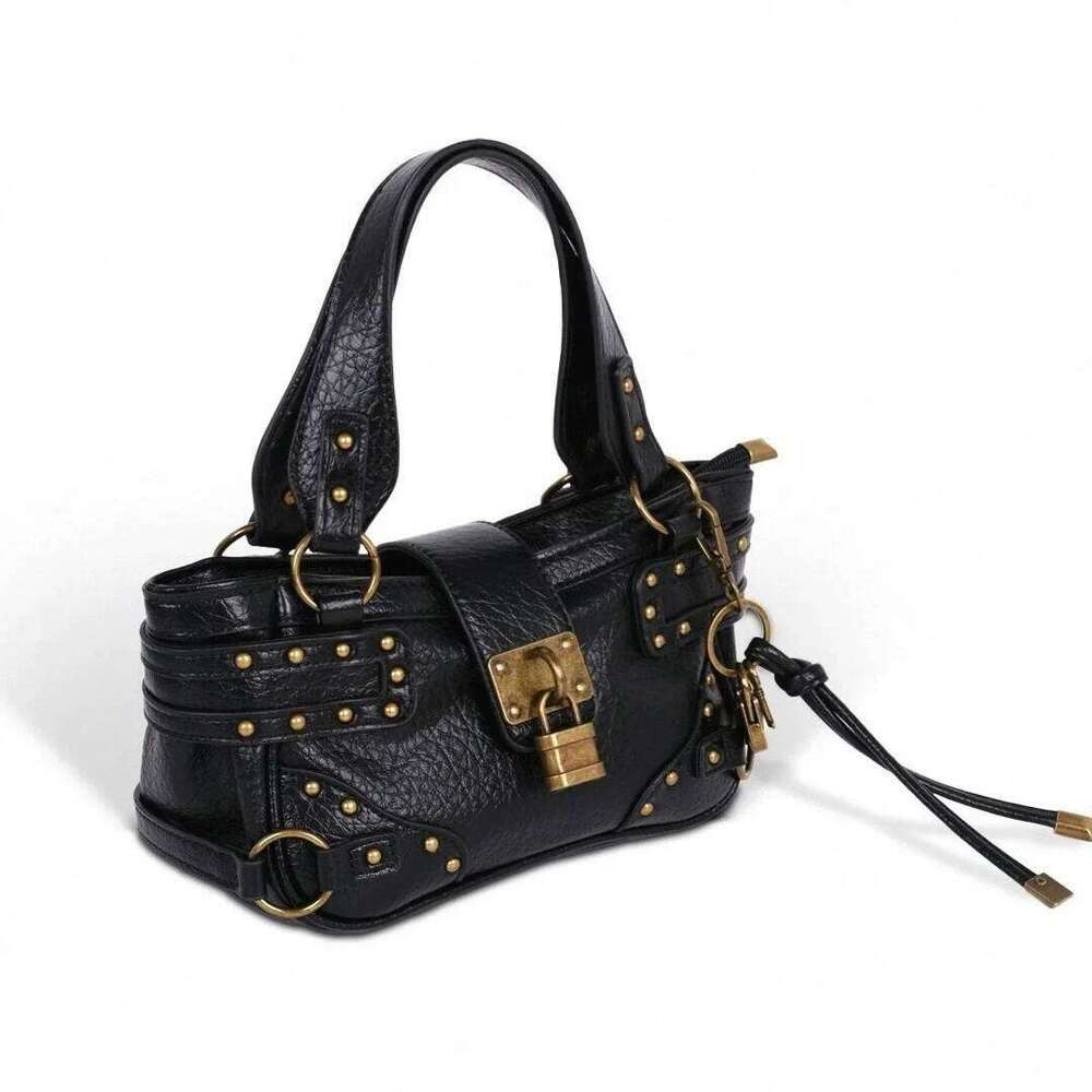 PU Decoration Vintage Black Leater Street Motorcycle Mini Soulder Crossbody Bag Y2K Style ot andbag 260225 M260805
