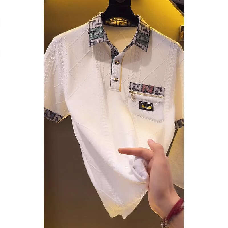New DesignTurn-Down Collar Summer New Men 's Korean Style Trendy Polo Shirt High-End Handsome Luxurious Cool T-Shirt