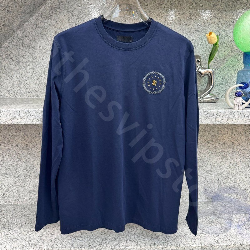 Quite Luxury Designer Shirts for Men Autumn and Winter Embroidered Cotton Long-sleeved Round Neck T-shirts SR123