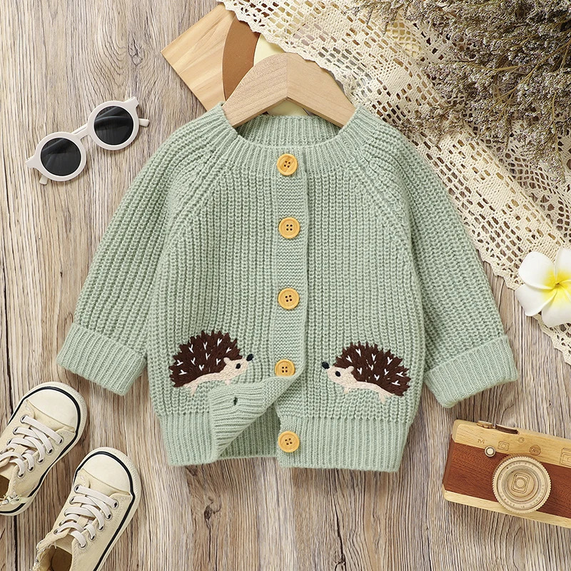 Baby Girl Sweaters Knitted Infant Boy Kid Cardigan Long Sleeve born Children Clothes Cute Embroidered Hedgehog Tops Outerwear 260202 M260310-image-1096966117