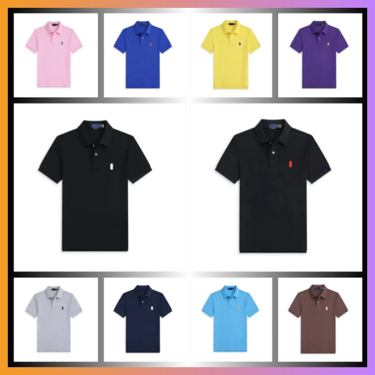 5ARelphylaurent Preppy Style Black Polo Shirt Big Pony Logo Sleeve Print Breathable Cotton Short Sleeve Daily Casual Tee Horse Shirt Polo Shirt Butt