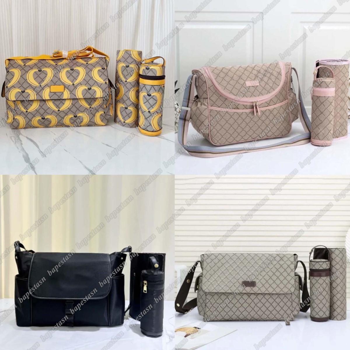 Designer diapers Mom Bags 3 set Waterproof Diaper bag Baby Zipper Brown black pink plaid print bag-image-1095432294