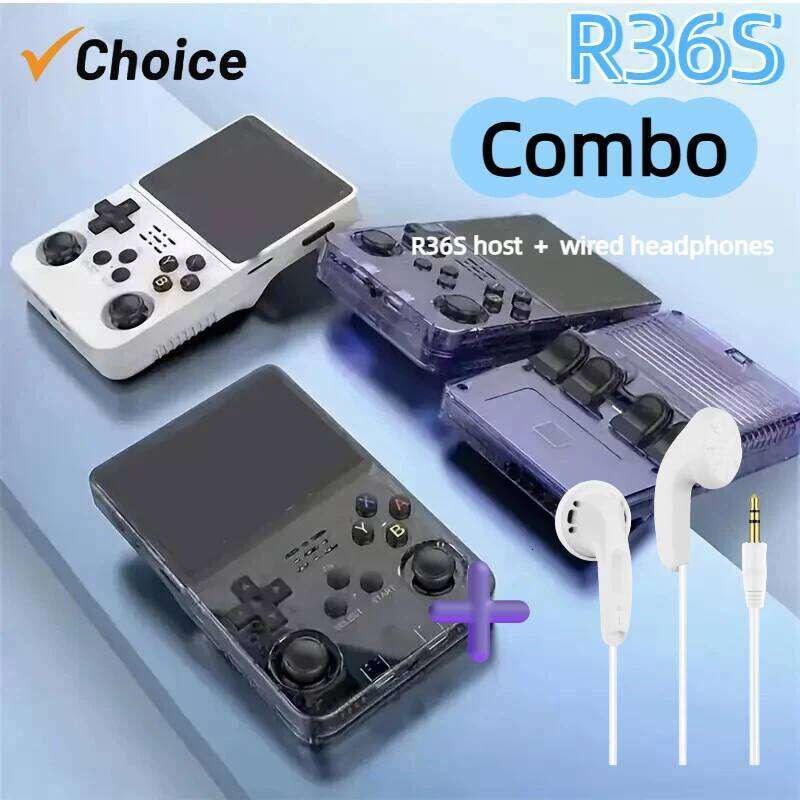 Top R36S New Package + Wired Headphones Retro Handheld Video Game Console Linux System 3.5inch Ips Screen 64Gb Z260210-image-1095376978