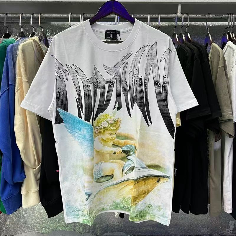 Mixed Emotions T Shirt Designer High Quality Men Women Pure Cotton Y2k Gothic Graphic Tee Top Vintage Hip Hop Streetwear Rhinestone Letter Print Ove
