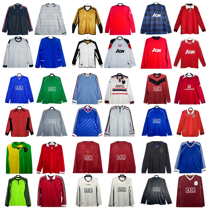 Maillot manches longues Manchester United Rétro 2007 2008 Football 98 99 00 02 04 05 06 07 08 09 10 11 12 Cantona Ronaldo Rooney Giggs Berbatov V