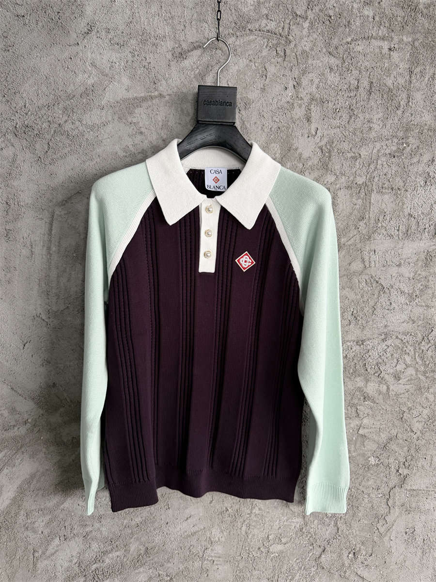 Designer men's polo shirt, business casual long-sleeved T-shirt unisex striped turtleneck knitted shirt, lapel pure cotton sports breathable cr