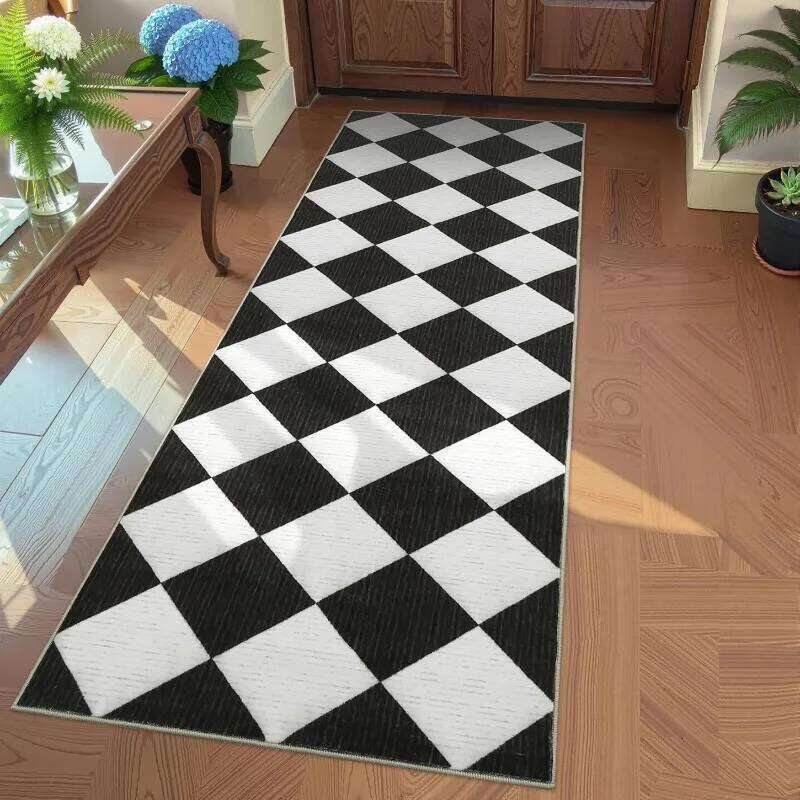 Checkerboard Pattern Runner Rug Classic Minimalist Geometric Hallway Carpet Non-slip Soft Floor Mat for Entryway Living Room H260226-image-1095589302