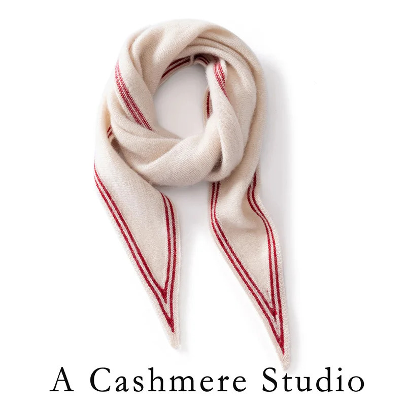 100 Cashmere Knit Triangle Scarf Warm Solid Color Striped Spring And Autumn Multifunctional Soft Stylish 260207