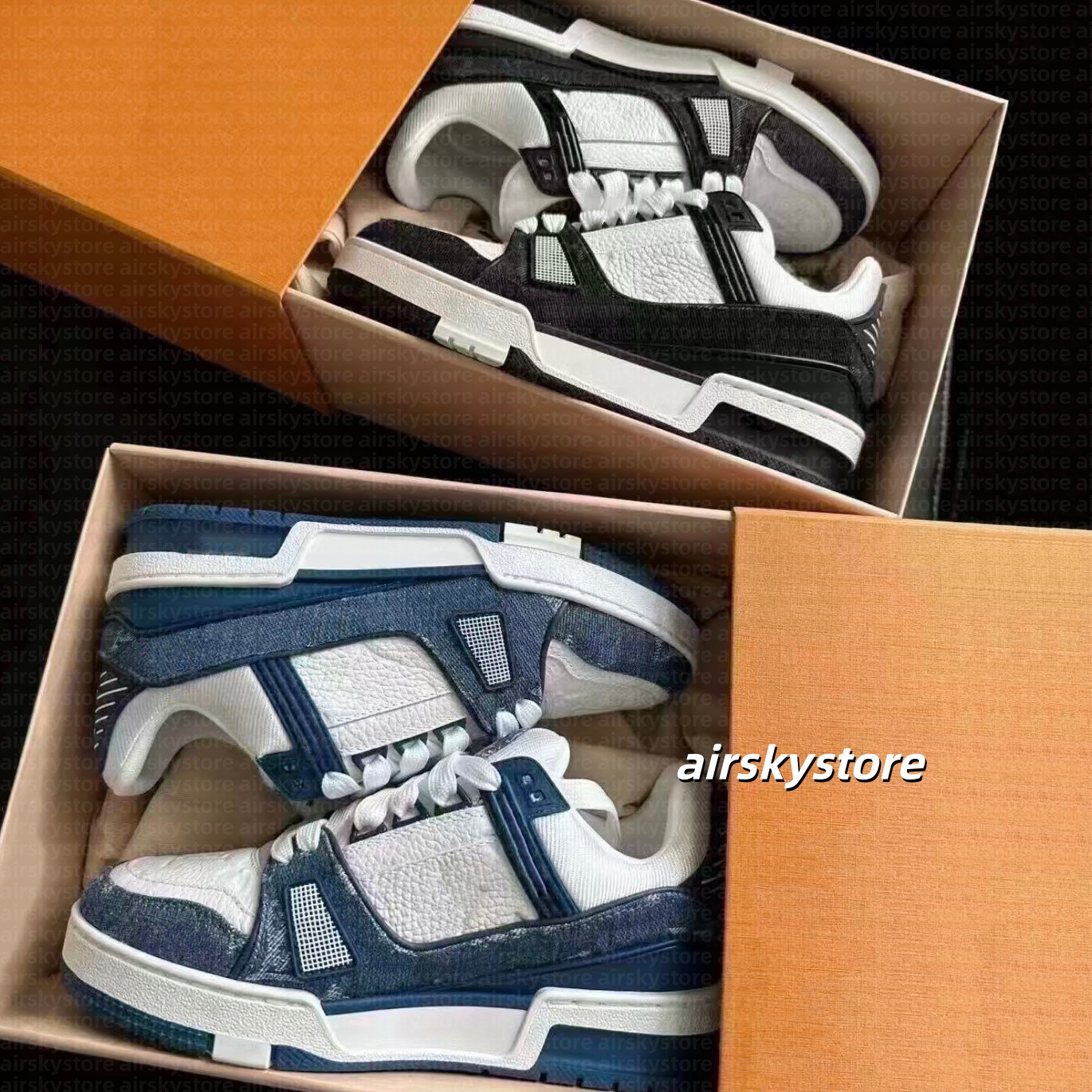 Chaussures de créateurs Virgil Skate Hommes Entraîneur Femmes Baskets Lvlys Patins en relief Fleur Cuir de veau Denim Lettre de luxe Dermis Plate