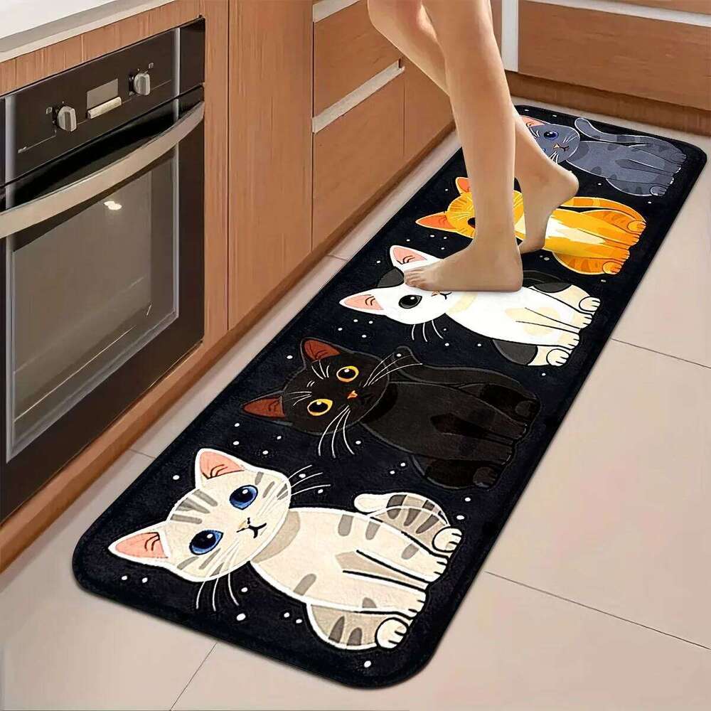 VIKAMA Cute Cat Pattern Kitchen Rug Office Bathroom Bedroom Laundry Room Entrance Hall Customizable for Festive Home Decor H260226-image-1095572162