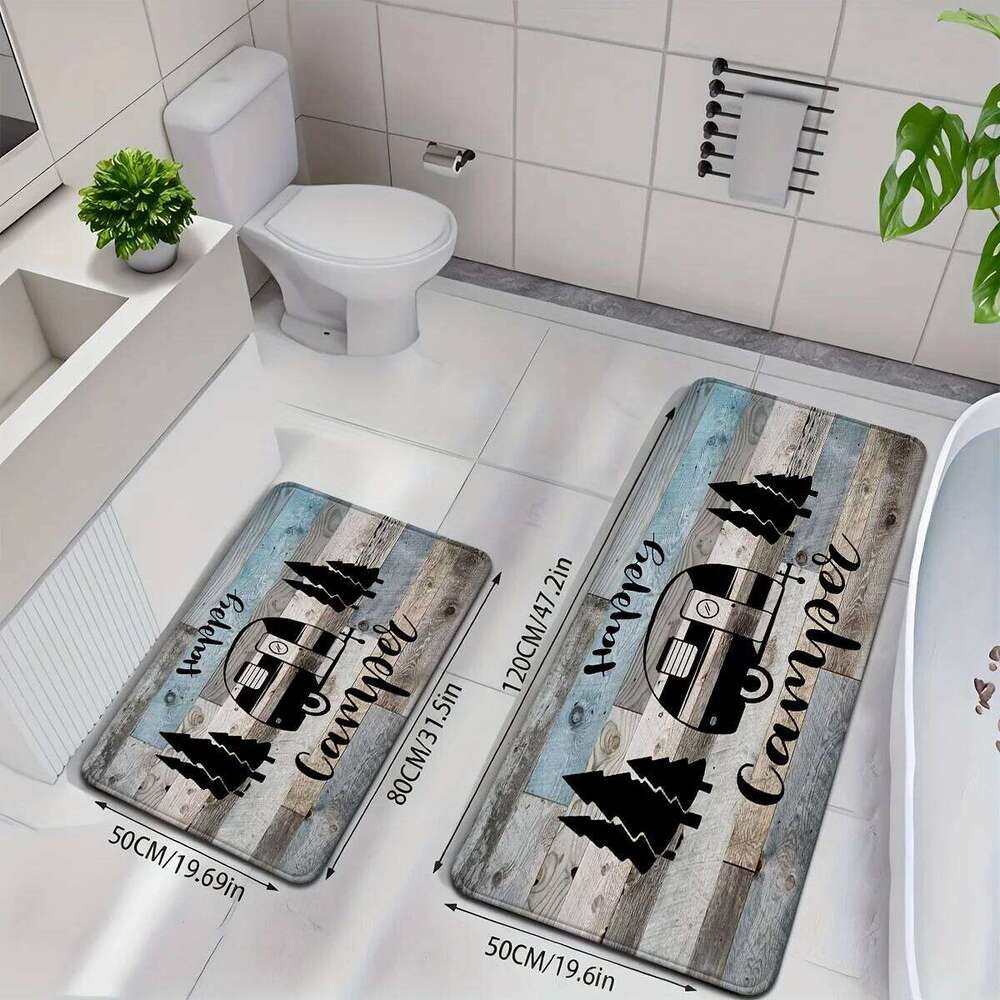 1/2pc VIKAMA Wood-Grain Imitation Wood Camping Car Pattern Rug, Kitchen, Bathroom, Entrance Carpet Of The Foyer, Anti-Slip, Soft H260226-image-1095603297