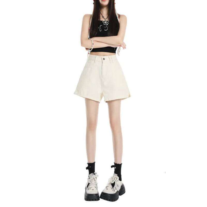 2025 Summer New Dopamine Casual Denim Shorts, Women's Fashionable and Versatile Solid-colored High-waisted Hot Girl Short Jeans H260226-image-1095496829