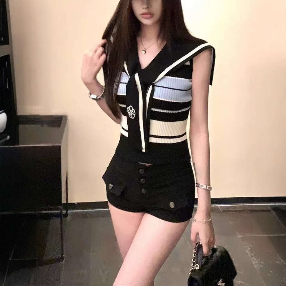 Mardi Hefxessdr Sailor Exquisite Embroidery Navy Collar Striped Knit Sweater Top Ladies top sweater women clothing