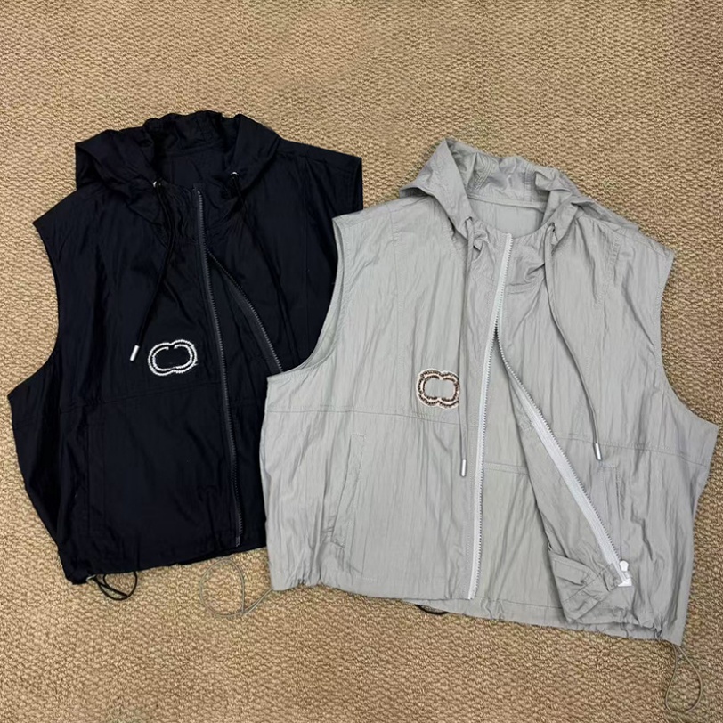 Gilet Décontracté Femme Style Vintage Urbain Cardigan à Capuche Élégant Streetwear Court Sans Manches Polyvalent