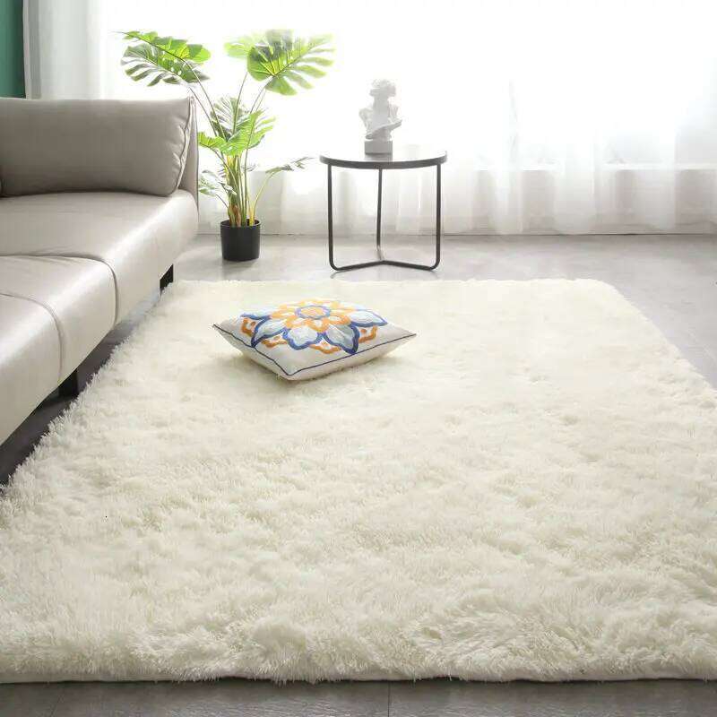 VIKAMA Nordic Style Silk Wool Tie Dyed Solid Color Long Hair Tea Table Living Room Bedroom Household Carpet Floor Bay Window Mat H260226-image-1095595370
