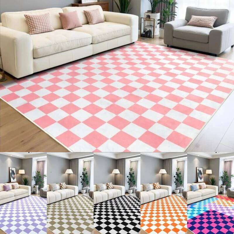 Pink White Checkerboard Area Rug Multi Color Options Doormat Modern Living Room Carpet Non Slip Floor Mat for Home Decor H260226-image-1095570467