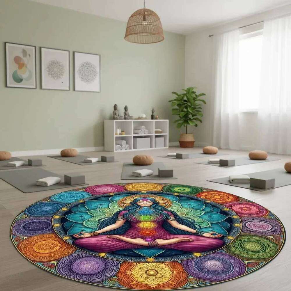 1pc Meditation on Female Chakra Energy Round Rug, Non-slip Floor Mat for Living Room, Bedroom, Bathroom, Holiday Home Decoration H260226-image-1095605554