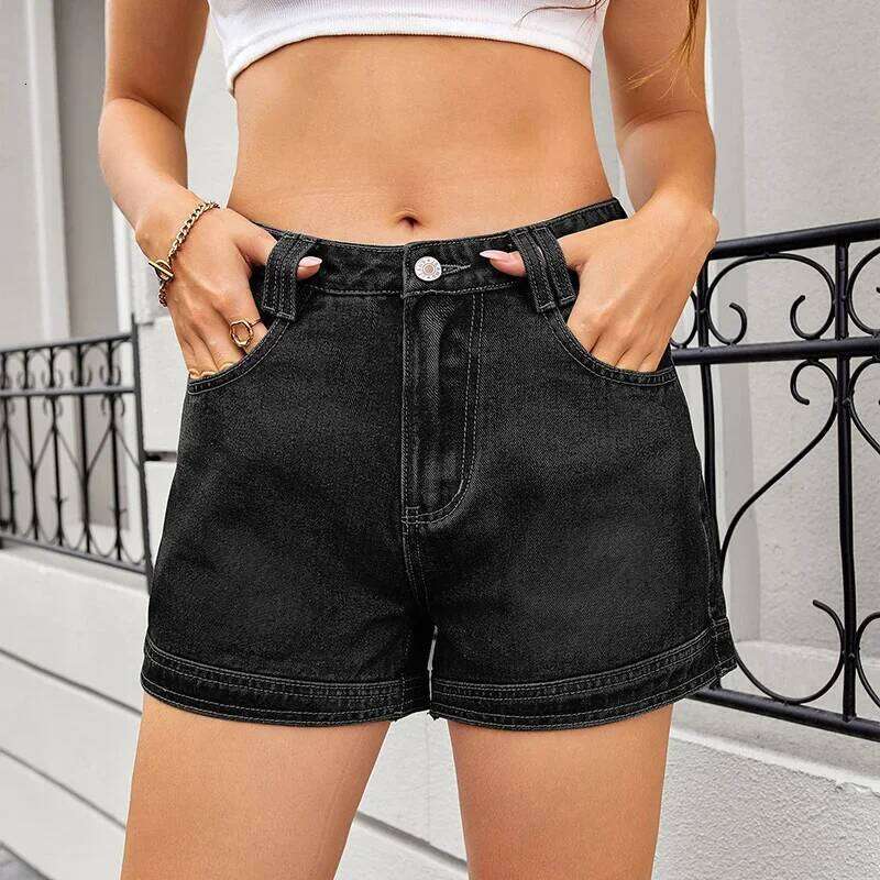 Retro Washed Do Old Denim Women's Fashion Summer New Mid Waisted Casual Streetwear Straight Leg Shorts H260226-image-1095496797