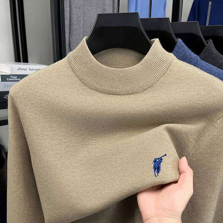 2025 Autumn/Winter Men's Woolen Half High Neck Thickened Solid Color Warm Knitted Base Sweater H260226