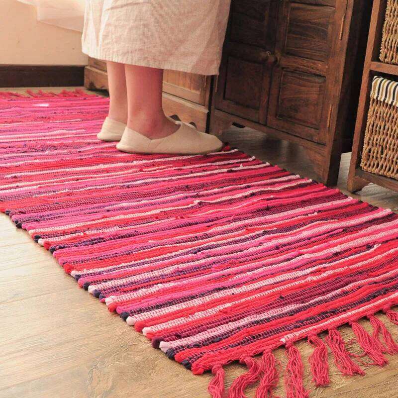 Cotton Cloth Retro Handmade Tassel Rug and Carpet Home Living Room Tapestry Absorbent Floor Area Mat for Kitchen Boho Decor H260226-image-1095606455