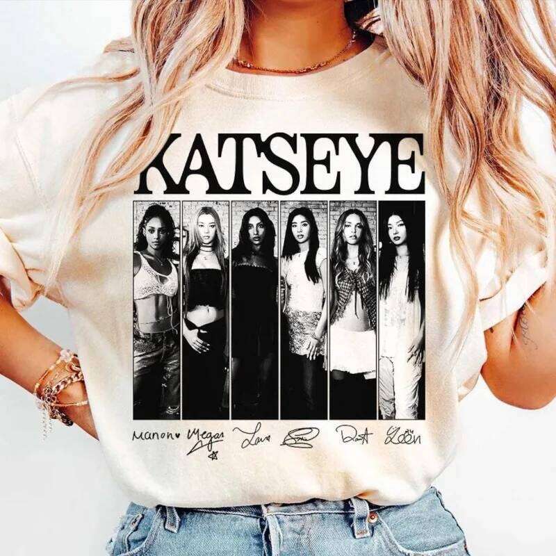 Katseye Kpop Graphic Printed Women's Fashion Trend Top Spring/Summer Pure Cotton Unisex Short Sleeve T-shirt C260226