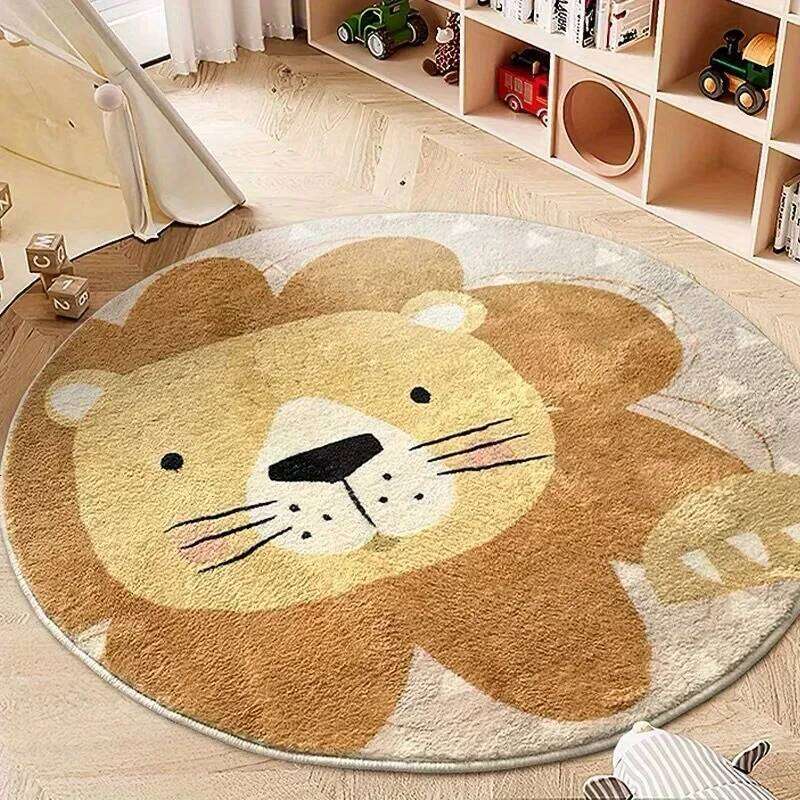 Living Room Carpet Round Cartoon Cute Lion Carpets Bedroom Floor Soft Fluffy Kid's Plush Rug Home Decoration Gamer Mat H260226-image-1095606836
