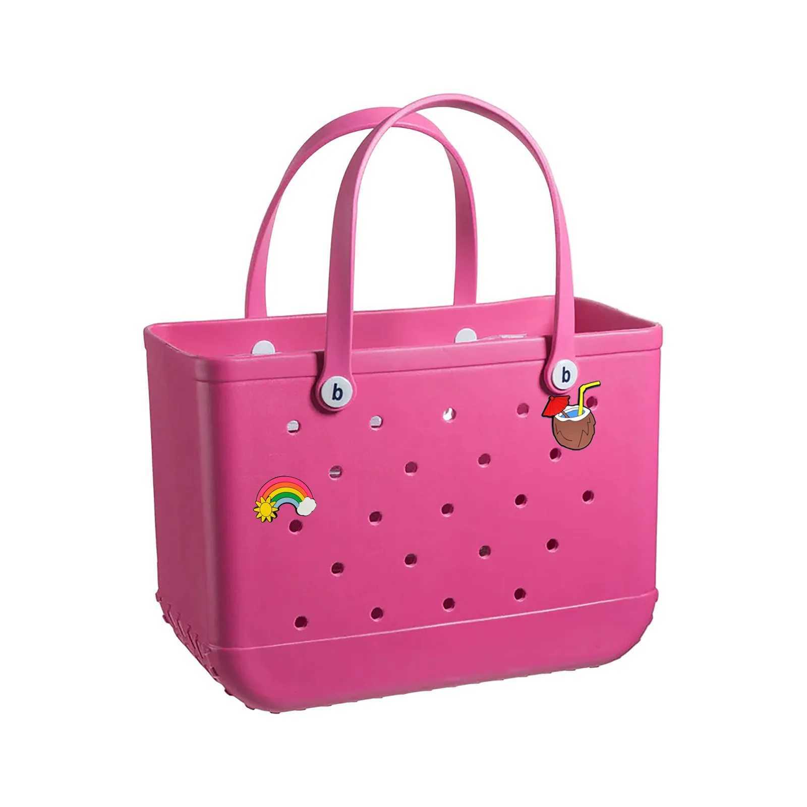 Trendy Beach Bag Large Storage Handbag Storage Bag Causal Simple Solid Waterproof EVA Hole Tote Bag Outdoor Portable Travel Bags S26226-image-1095567454