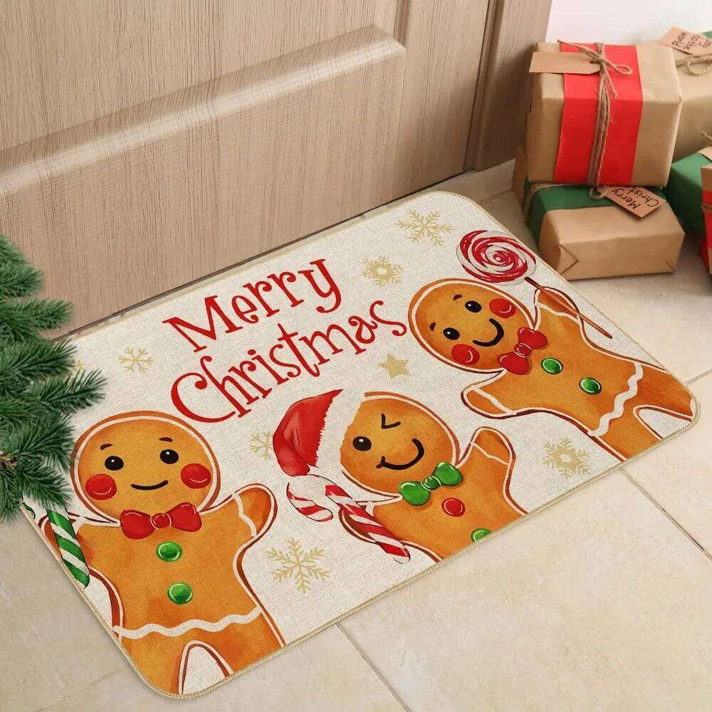 Christmas Happy Door Gingerbread Man Cartoon Non-slip Entrance Floor Mat Indoor Outdoor Carpet Home Decoration H260226-image-1095566792