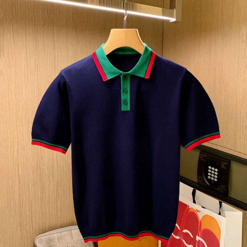 Mens Summer Fashion New Casual Polo Shirts Male Knitted Short Sleeve Lapel T-Shirts Men Leisure Patchwork Tops Tees Z11