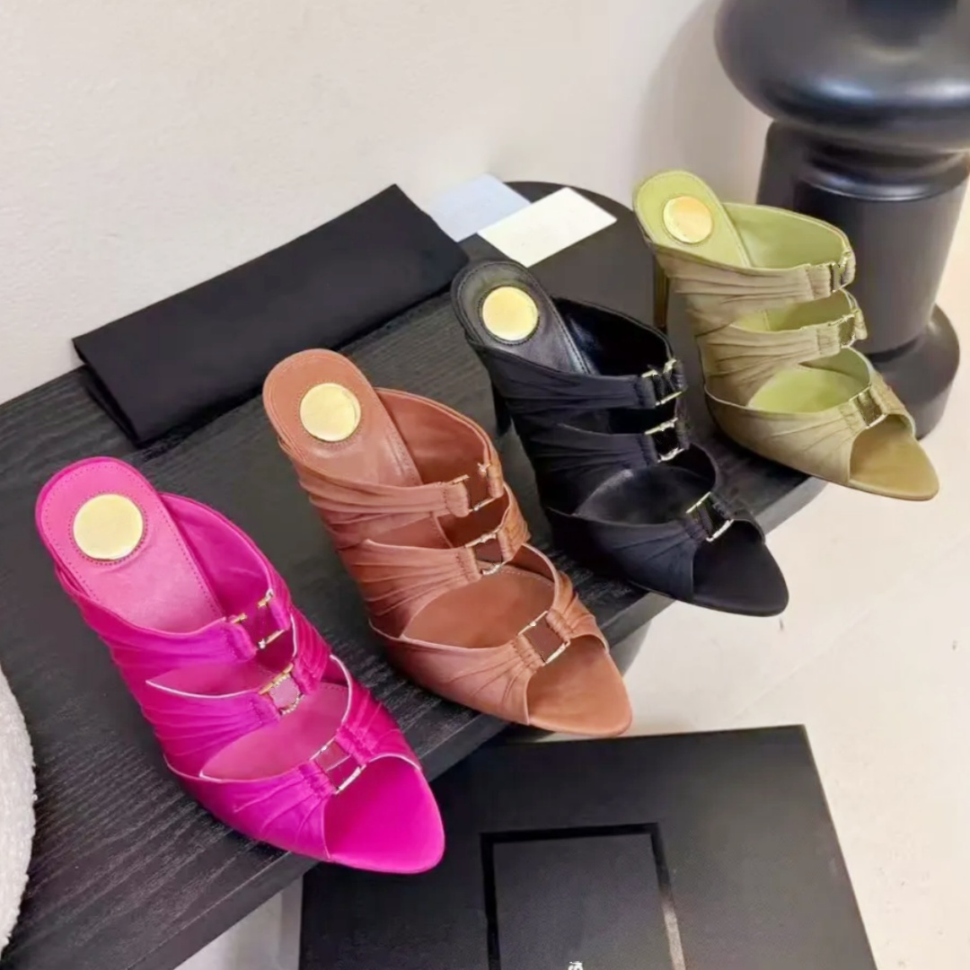 Luxury Womens sandal High heels slipper Sac Designer Dress Shoe Loafers rhinestone canvas leather Shoe Mirror quality kitten Heel outdoor travel Cas