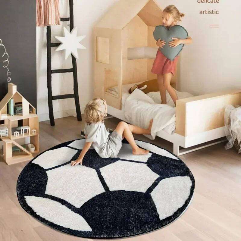 VIKAMA Children's Crawling Mat Imitation Cashmere Round Football Home Non-slip Bedroom Living Room Bathroom Carpet H260226-image-1095607010