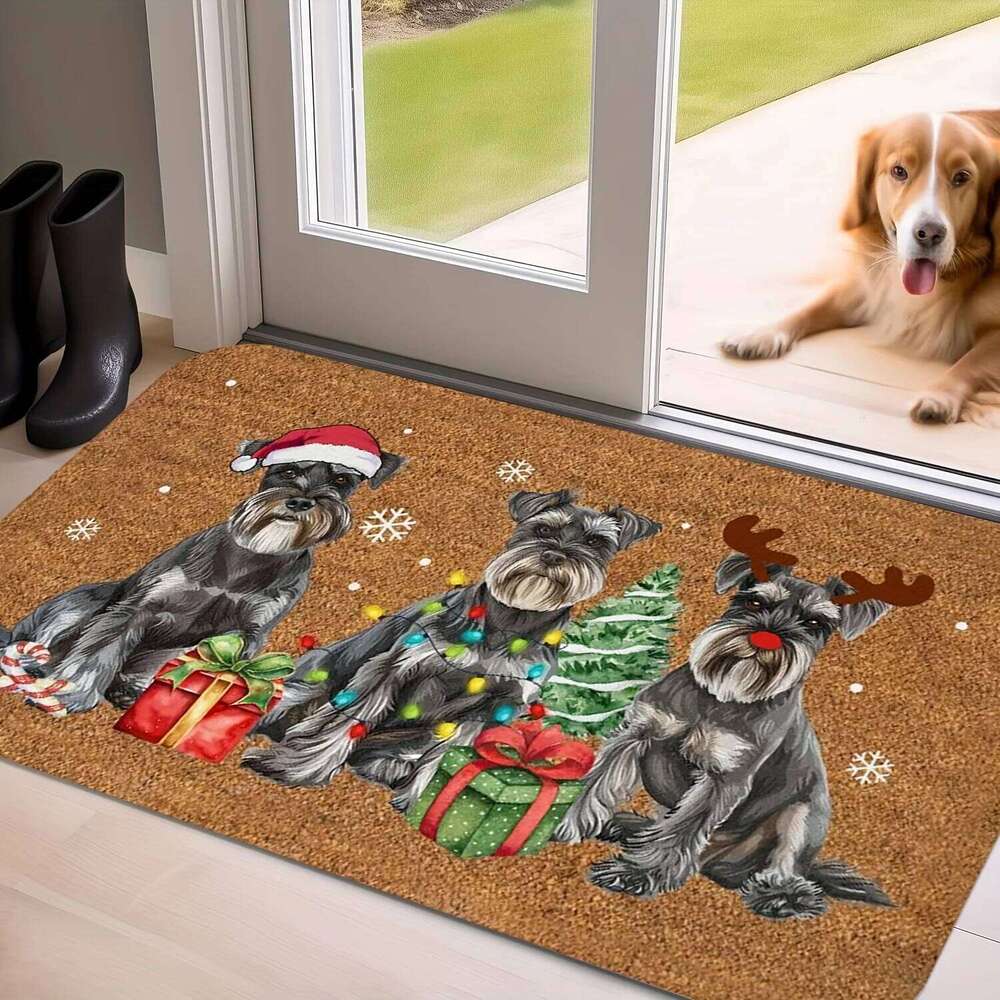 VIKAMA Christmas Miniature Schnauzer Doormat Cute Holiday Welcome Mat with Three Dog Non-Slip Entryway Rug for Indoor Home Decor H260226-image-1095604775