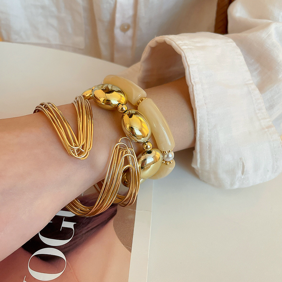 Acrylic Beaded Round Elastic European and American Cross-Border Personalized Fashion Trendy Bracelet with Unique Design-image-1095510155