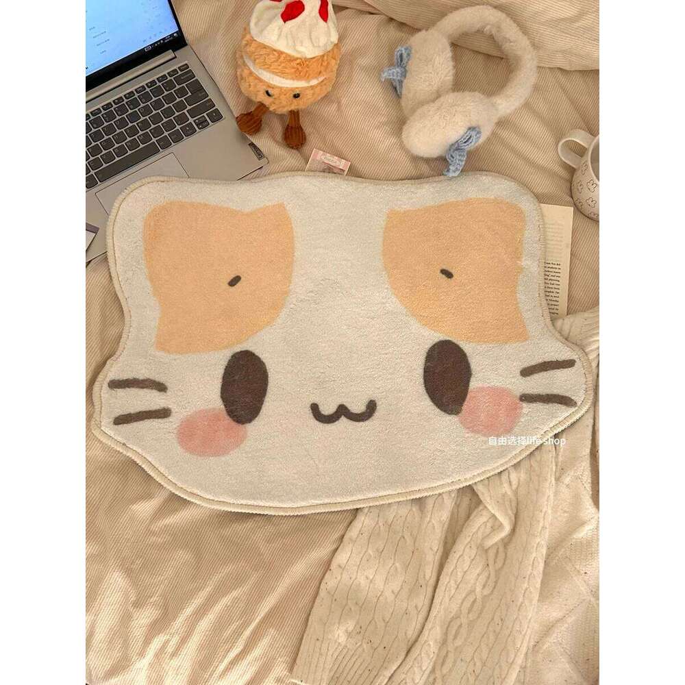 VIKAMA Cute Cat Face Carpet With Dark Cheeks Black Eyes And Smiling Design - Soft Short Fiber, Skin-Friendly Home Decoration H260226-image-1095597271