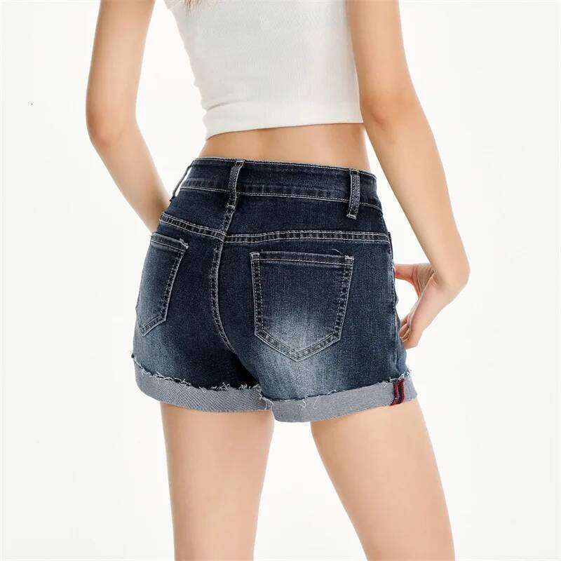 Summer New Fashion Flip The Edge Design High-waist Denim Shorts.Women's Korean Version Stretch Hip-lifting Casual Short Jeans H260226-image-1095496922