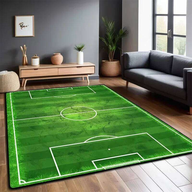 Soccer Pitch Themed Living Room Large Carpet Green Grass White Football Field Line Design Anti-slip Rug for Home Decor H260226-image-1095570591