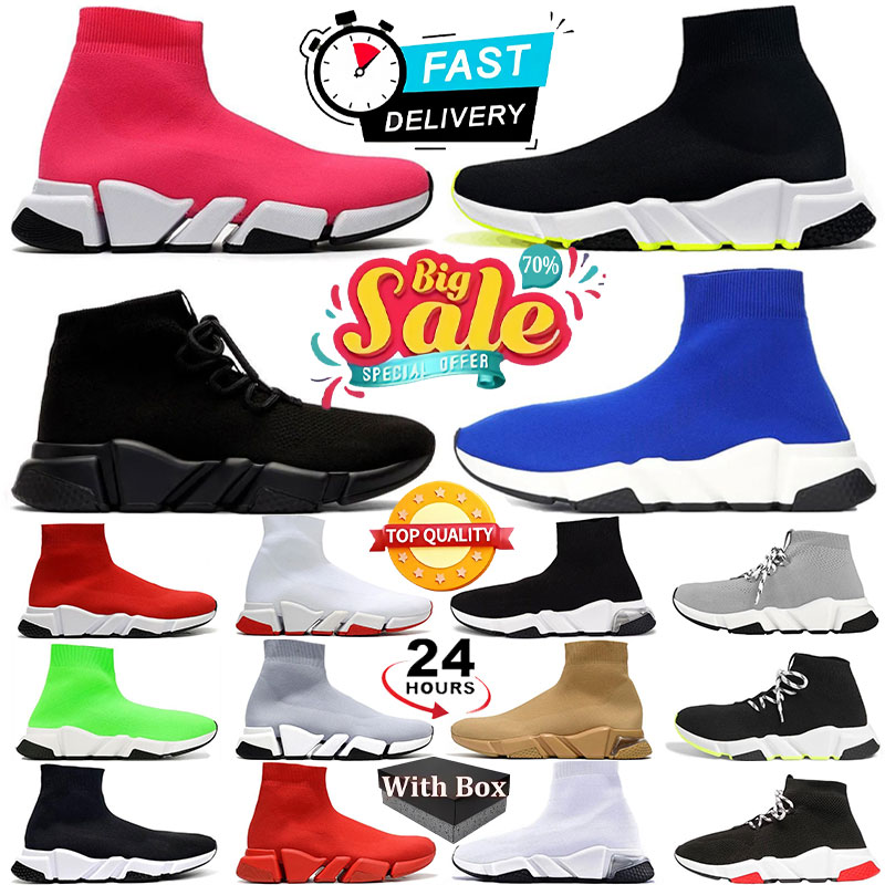 Designer shoes Sock Shoes mens womens White Black Red Beige Pink Clear Sole Lace-up Knitted Triple Yellow socks trainers flat platform sneakers with