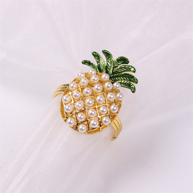 Pineapple Design Beaded Napkin Ring Gold Silver Napkin Holder-image-1095504132