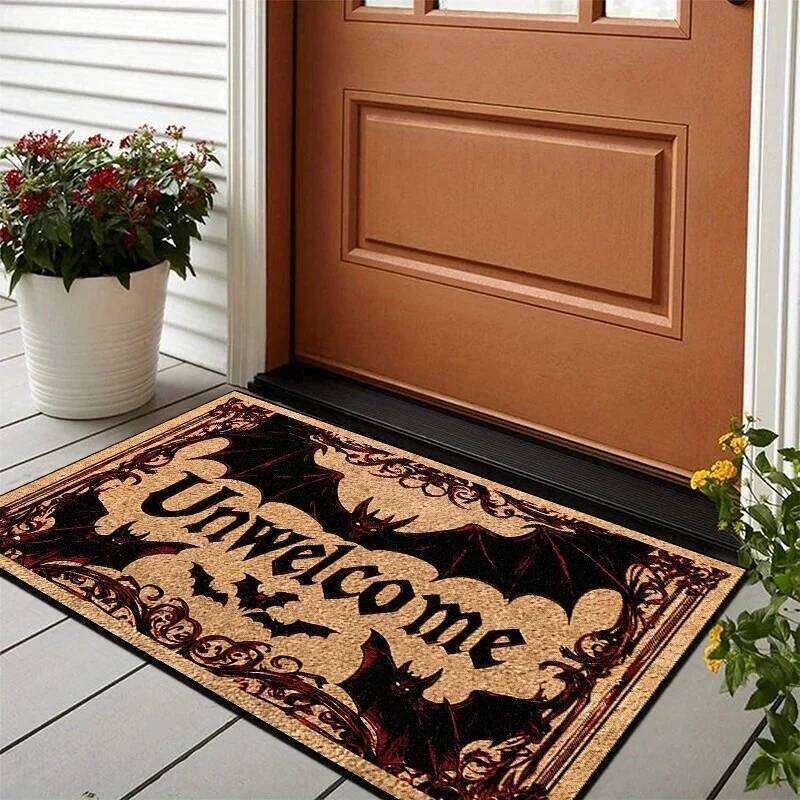 VIKAMA Halloween Mat Bat for Front Door Spooky Indoor Outdoor Doormat with Unwelcome Pattern Porch Entryway Home Decor H260226-image-1095604513
