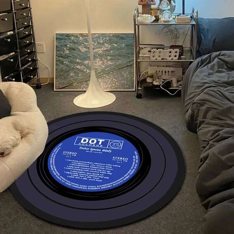 Record Music Round Cd Game Chair Floor Mat Decorated Living Room Lounge Large Area Non-Slip Carpet Easy To Clean H260226-image-1095573826