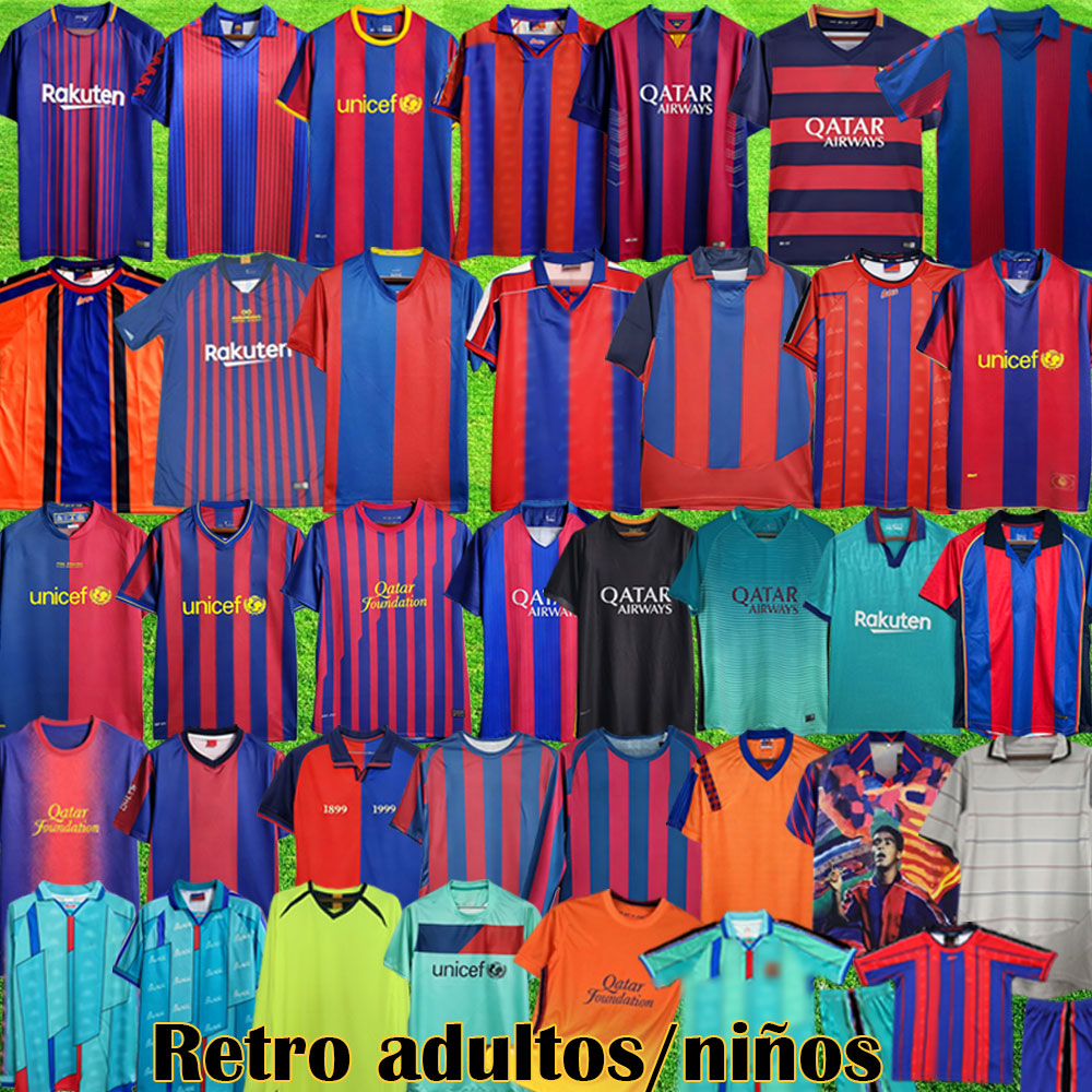 Maillots de football rétro de Barcelone 1982 1989 92 95 97 99 2000 Maillots de football classiques 2001 02 03 04 08 09 10 11 12 13 14 15 Vintage